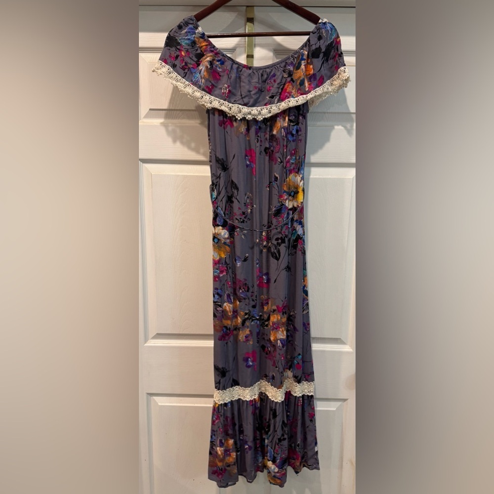 Umgee Maxi Off Shoulder Purple Floral Dress Size Small - Picture 3 of 9